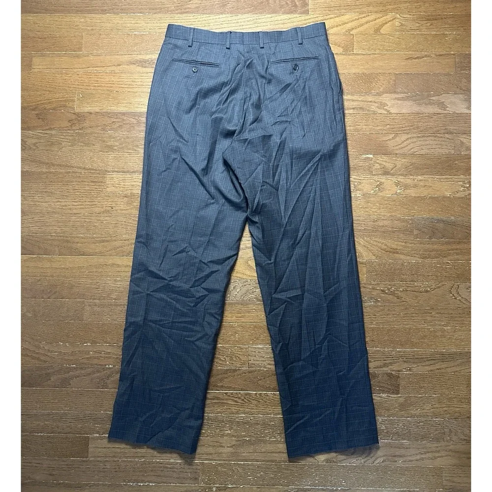 Lauren Ralph Lauren Men 35R 100% Wool Flat Front Pants Gray‎ Plaid 33